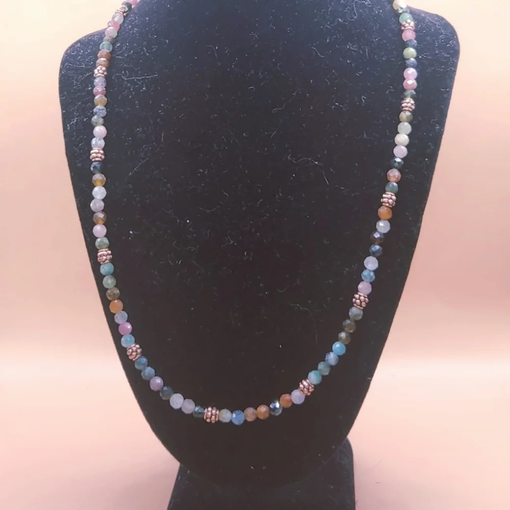 Watermelon Tourmaline and Copper Beaded Necklace